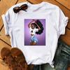 Casual Cute Sexy Curly Hair Girls Graphics Women T-Shirts Summer Tees Loose Short Sleeves Blouse White O-Neck Ladies Top Clothes