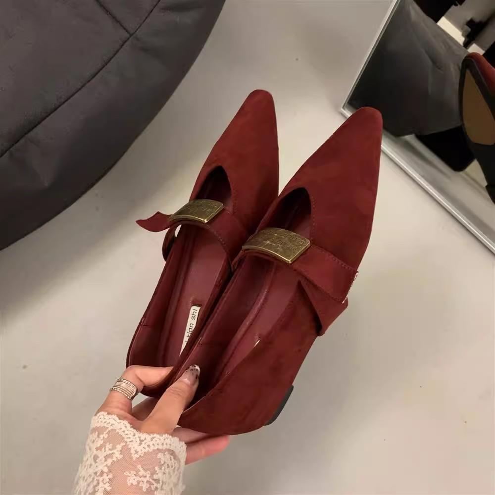 Модные женские балетные туфли с острым носком для танцев 2024 года, новые дизайнерские туфли-лоферы из замши на мягкой подошве с высоким каблуком, женская обувь