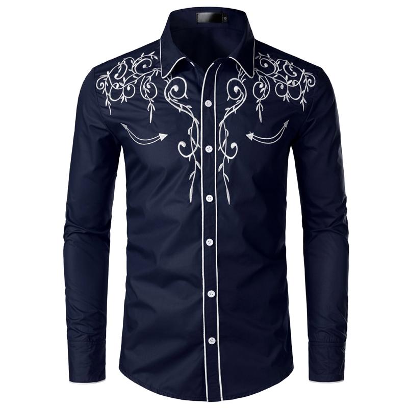 Стильная рубашка мужская вышивка Slim Fit повседневные рубашки с длинным рукавом мужская рубашка для свадебной вечеринки для мужчин