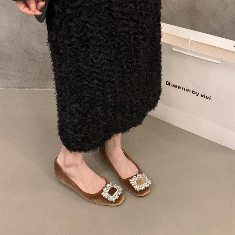 Женские туфли-лодочки с квадратным каблуком и круглым носком, со стразами, большие размеры 35-42, черные, элегантные, офисные туфли для женщин, удобные, без застежек, высота 3,5 см