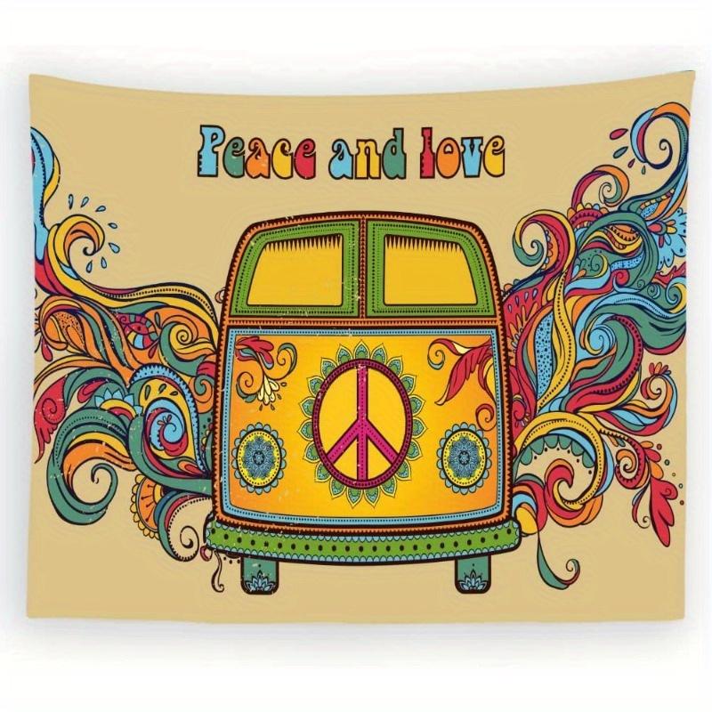 Peace and Love" Hippie Van Tapestry - Perfect for Cozy, Unique, Colorful & Inspiring Home Decor with Artistic Charm