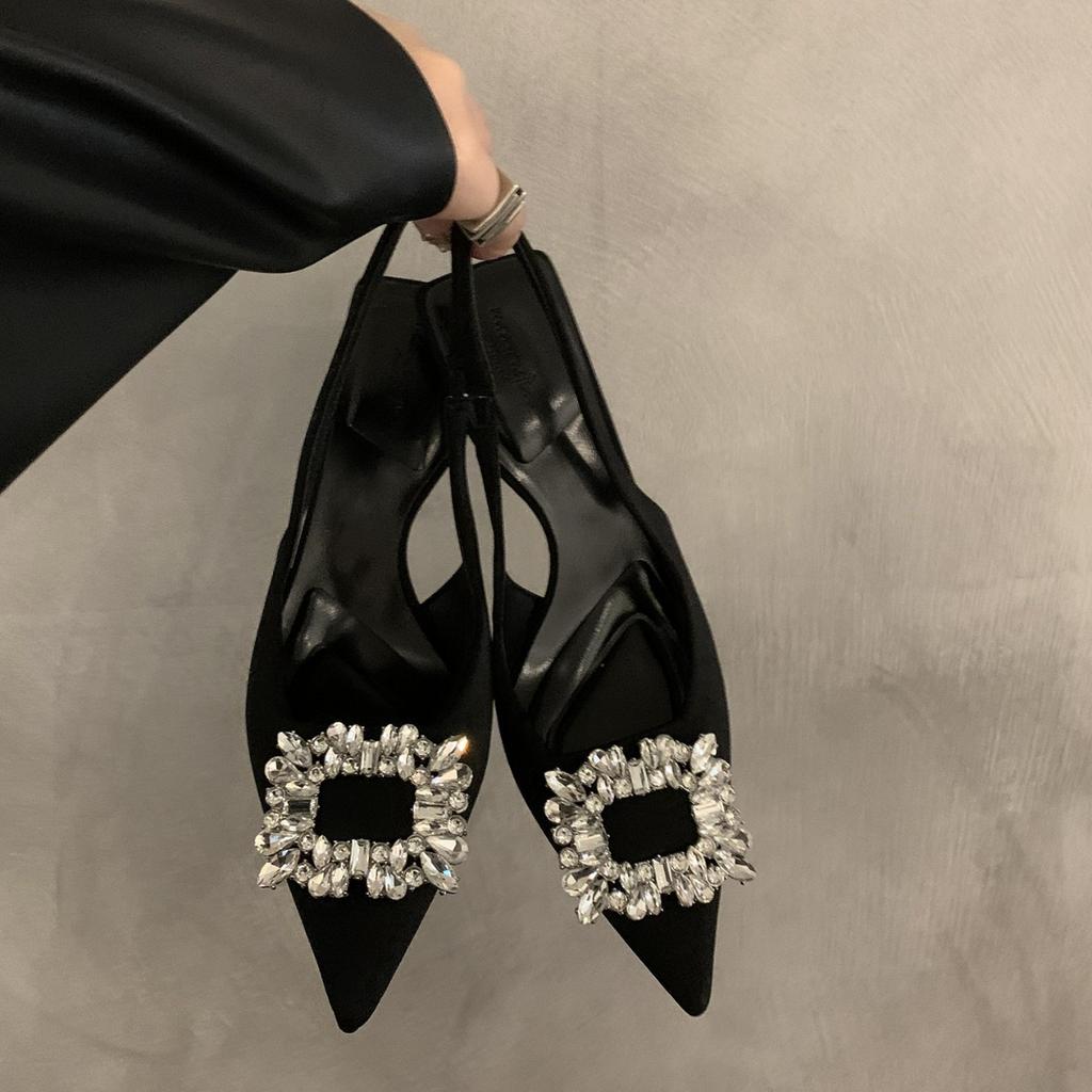 Temperament Thin Heel Black Bag Head Sandals Women's Shoes 2024 New Spring and Summer High-end Skirt Pointed Single Shoes