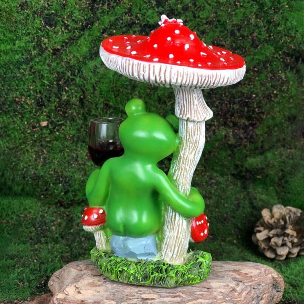 Red/Yellow Mushroom Sitting Frog Ornament Cartoon Resin Frog Sculptures Shelf Home