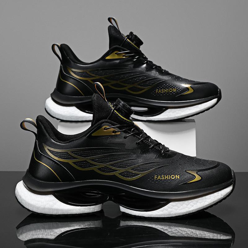 Summer Men's Shoes 2024 New Rotating Button Running Sneakers Men's Breathable Thick-soled Popcorn Cushioning Running Shoes