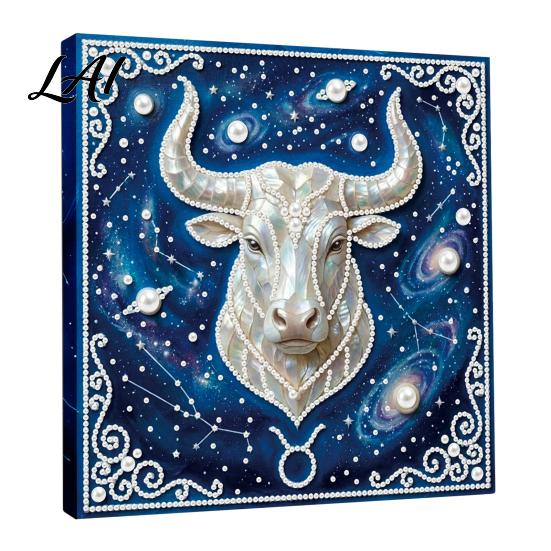 Handmade Faux Pearl Painting Kit DIY Kit 12 Zodiac Signs Rhinestone Art Set for with Wooden Frame Adults Beginners Fake Wall Decoration
