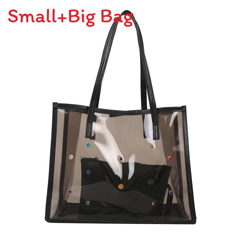 Large Capacity Pvc Shoulder Bag For Women With Inner Pouch And Metal Rivets