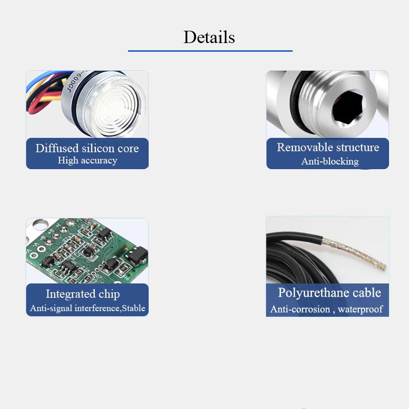 Submersible type liquid level sensor 4-20mA 0-5V 0-10V RS485 output 1m 2m 3m 4m 5m 6m 7m 8m 9m 10m 15m water level transmitter