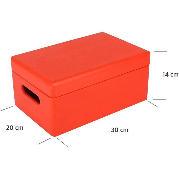 Boîte de Rangement en Bois Rouge 30 x 20 x 14 cm avec Couvercle et Poignées
