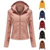 Женская модная кожаная куртка с капюшоном, застежка-молния, длинные рукава, флисовая кожаная тонкая куртка, пальто