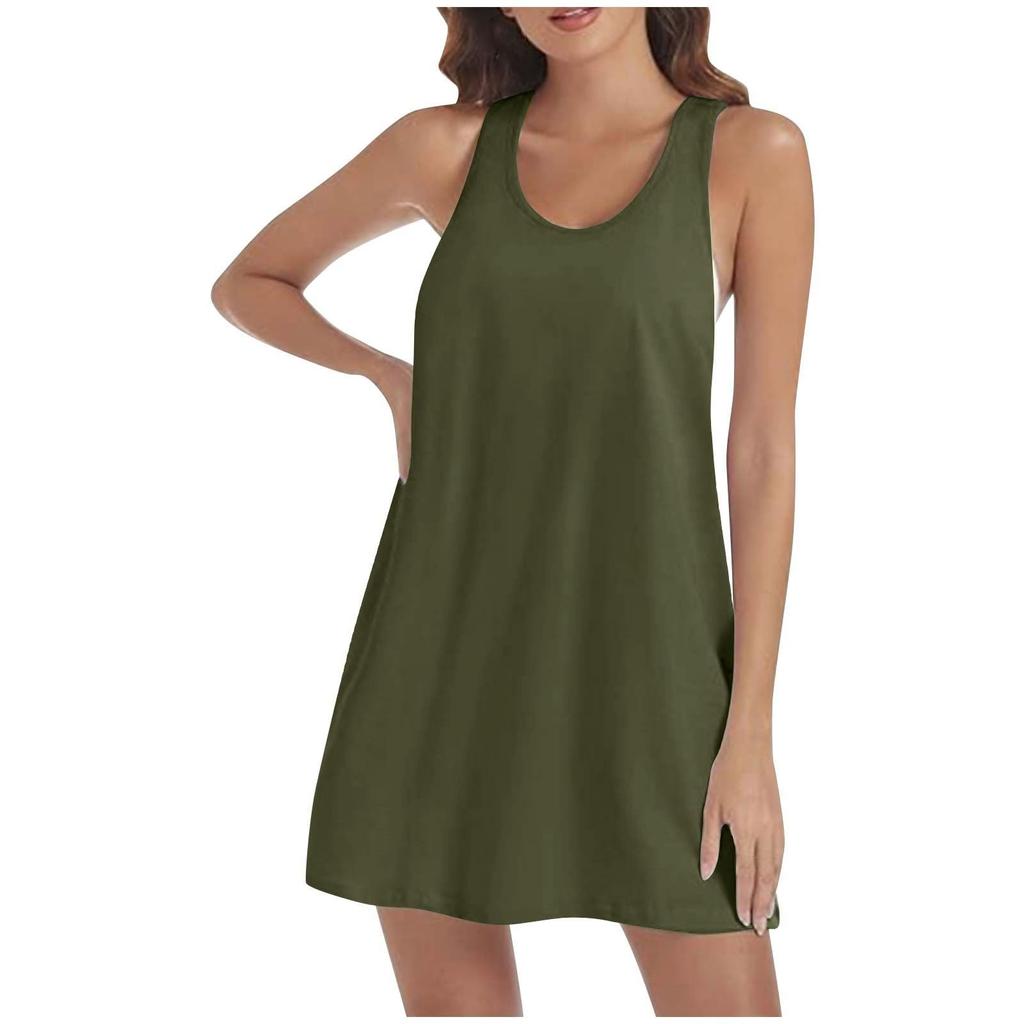 Женское модное однотонное платье трапециевидной формы без рукавов с круглым вырезом