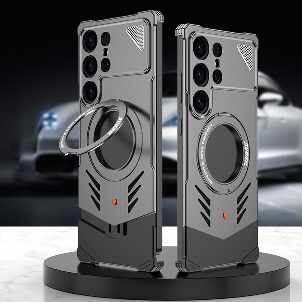 For Samsung Galaxy S25 Ultra Metal Case Frameless Hollow Heat Dissipation Phone Cover with Kickstand