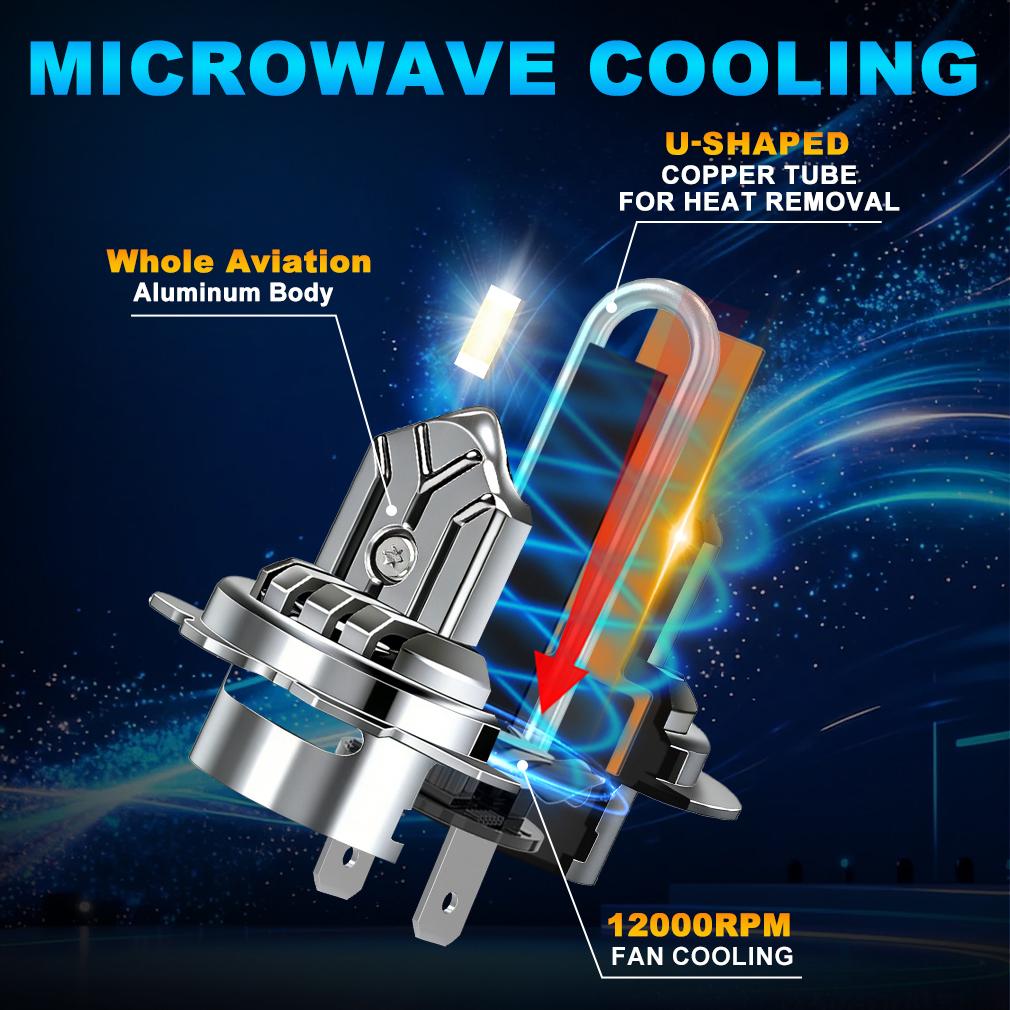 2Pcs H7 H4 LED Headlight Bulbs Canbus 30000LM 100W U-Shaped Copper Tube Car Light Turbo H11 9005 HB3 Headlamp 6500K White 12V With Fan