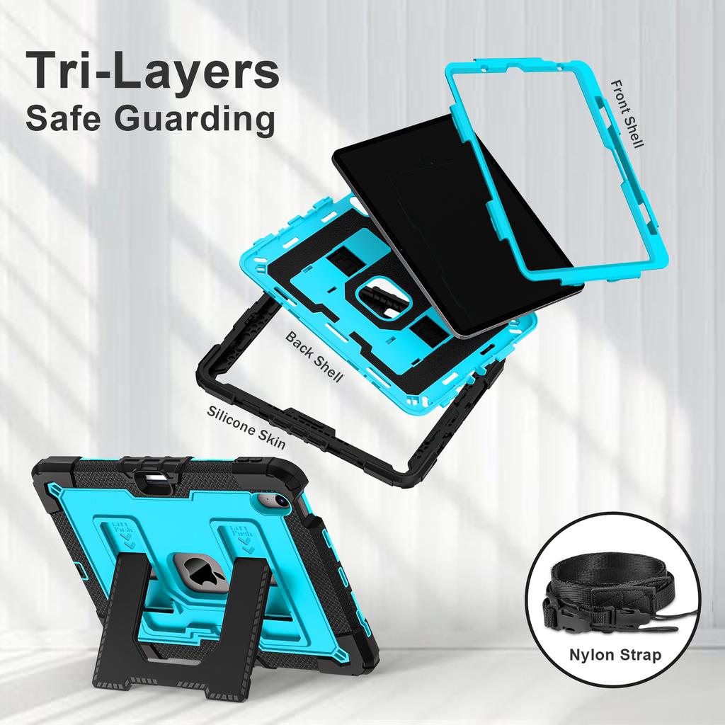 Larger Stand Case Universal for IPad Air 11 2025 M3 2024 M2 Air 4 5 10.9" 3-Layers Protection Hybrid Cover with Shoulder Strap