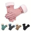 [Touchscreen Winter Gloves] Women's Winter Thermal Gloves - Touchscreen Compatible, Soft Pastel Pink/Black/Teal, Button Snap Closure | Plush Lining