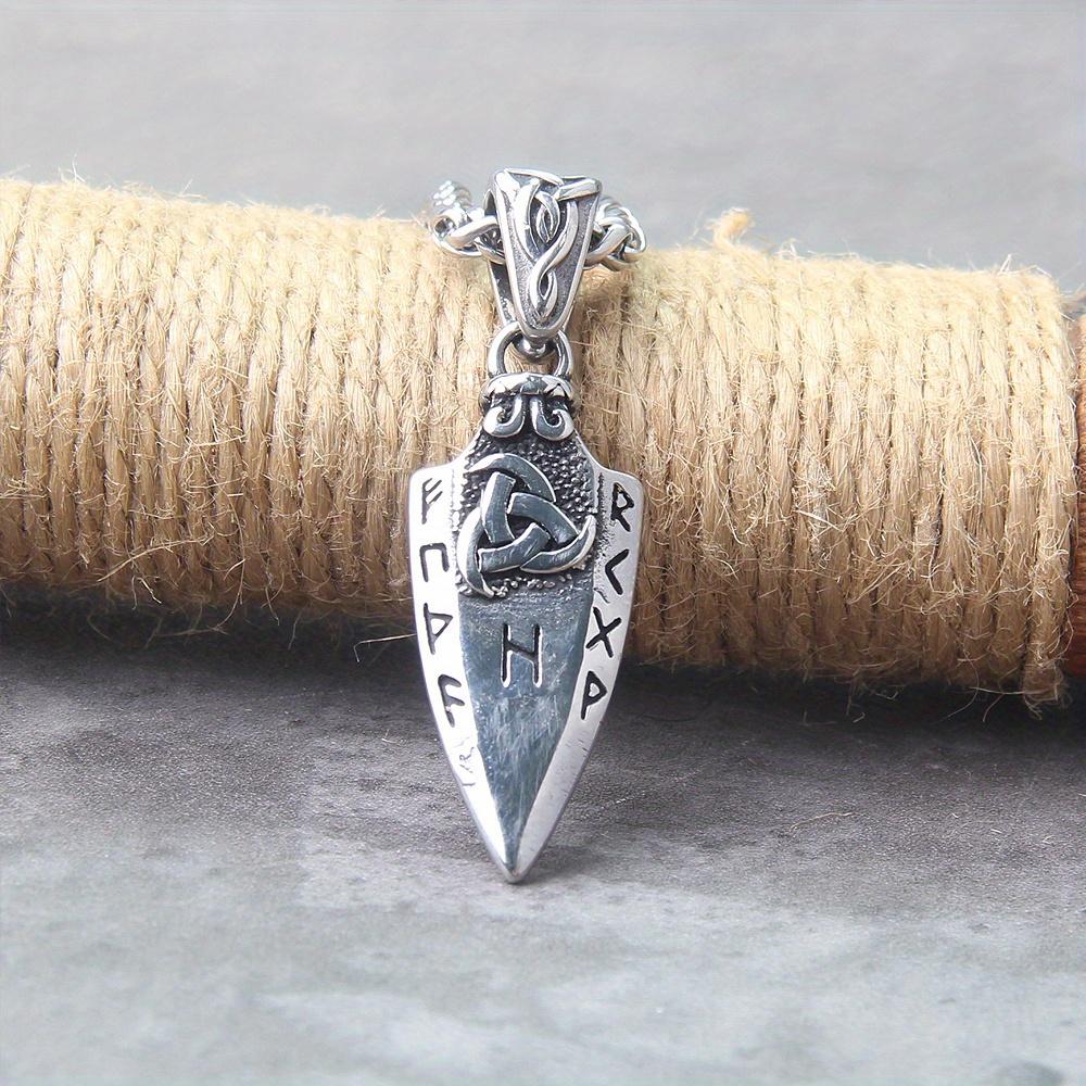 Men's spear necklace, stainless steel, arrow shaped pendant, Valkenut amulet, Viking jewelry, Nordic runes