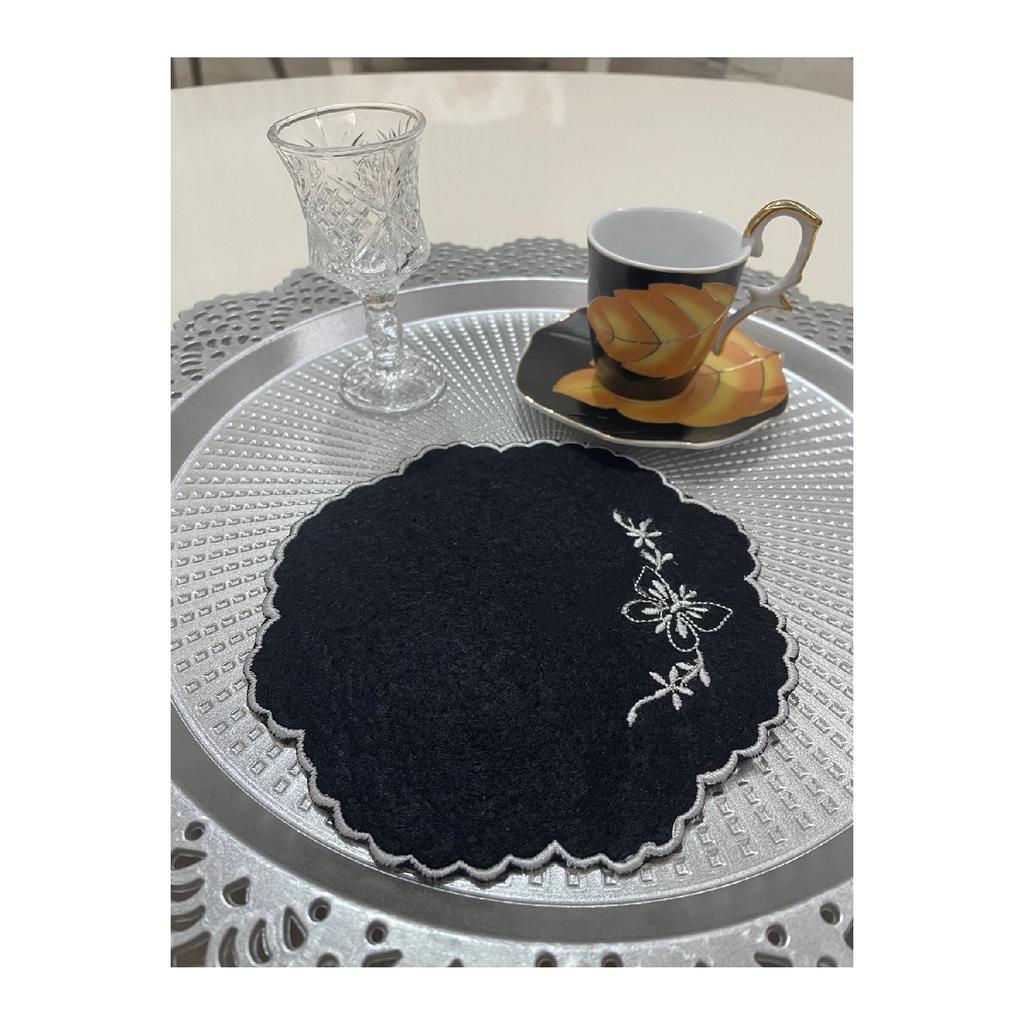 Набор из 6 маленьких льняных салфеток для сервировки кофе с вышивкой в виде бабочек