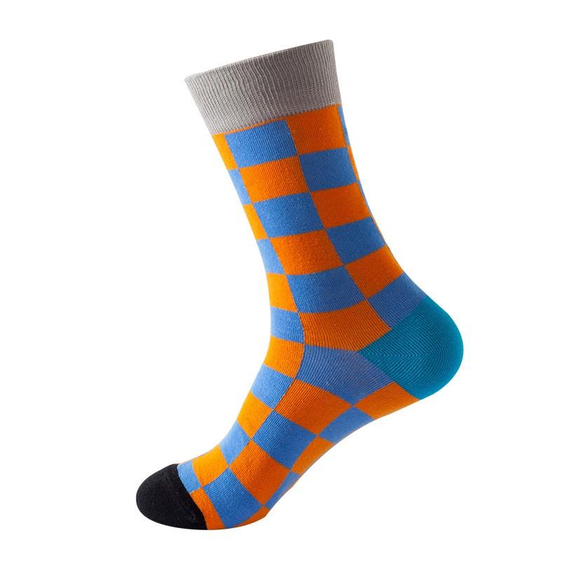 Cotton Crew Socks Unisex Trendy Checked Young Adults