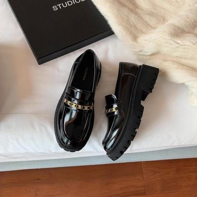 Туфли дорогая цепочка универсальные круглый носок толстый каблук толстая подошва на одной педали женские