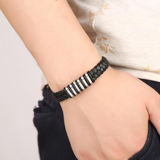 Плетеный браслет из искусственной кожи, титановая сталь, мужской браслет, браслет в стиле панк, ювелирные изделия