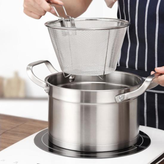 Складная корзина для фритюра из нержавеющей стали с складной ручкой, круглая сетчатая корзина 6/7 дюйма для жарки курицы и закусок на кухне