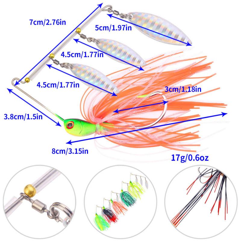 Specialized composite spinnerbait for bass fishing3Packaged Willow Leaf Whiskers Tractor Noise Fake Bait Fishing Lure Set