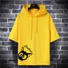 Men's Summer Hooded Short Sleeve Shirt Loose Large Size Hooded Sweatshirt Five Points Sleeve Top