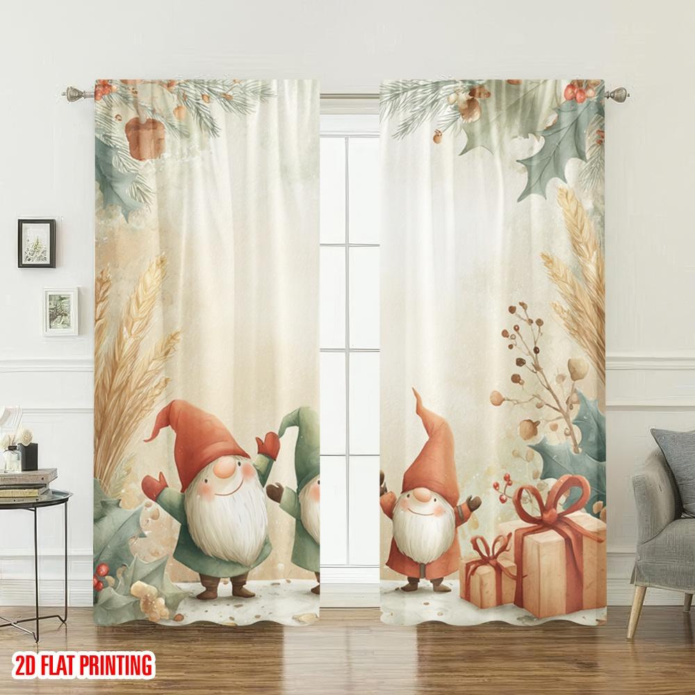 Набор из 2 плотных печатных штор «С Рождеством», гномы, зима, снег, подарки, полиэстеровые шторы с цифровой печатью, праздничные шторы