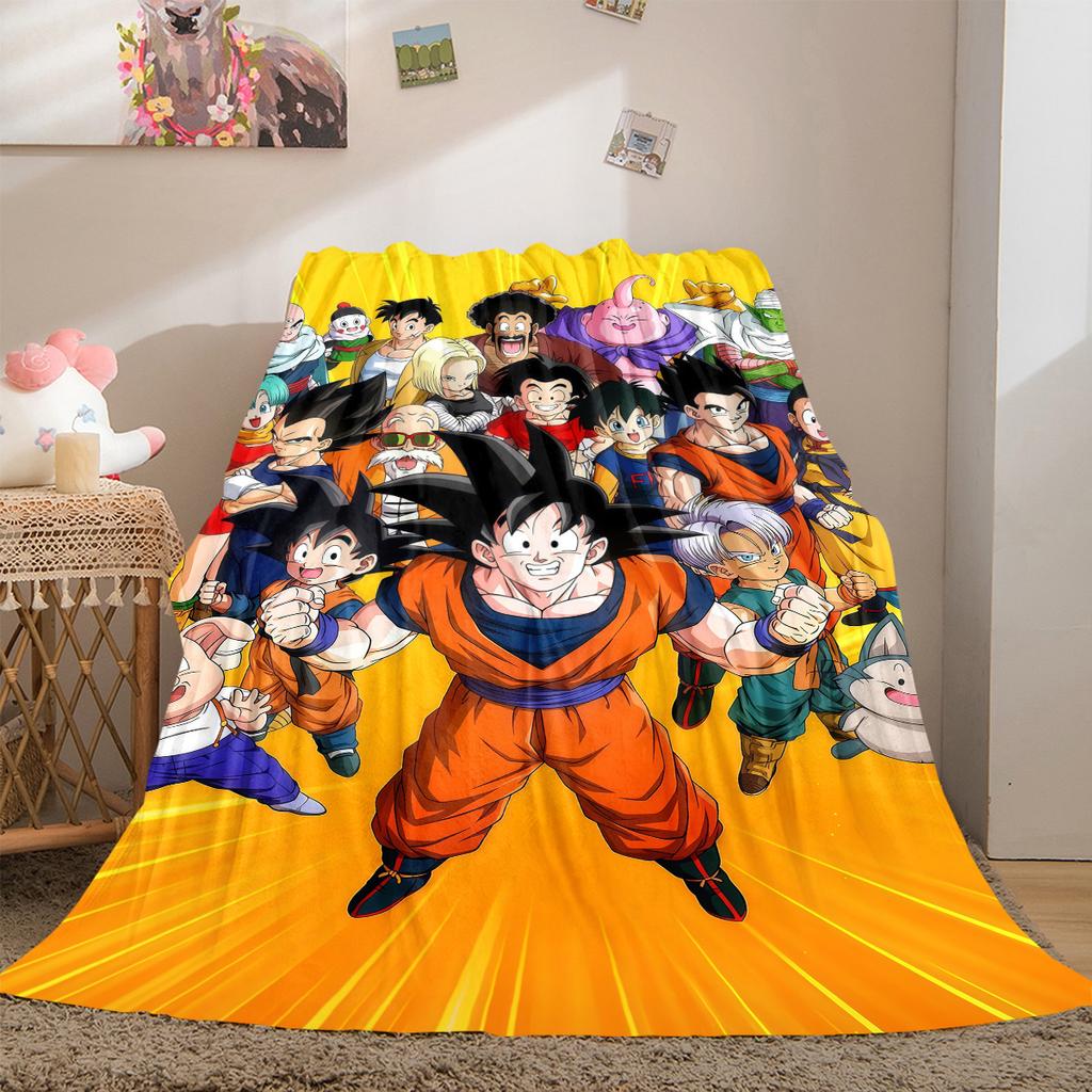 1 шт. Фланелевое одеяло с принтом Сон Гоку, Высокое качество, Для всех сезонов, Декор для дома, Тепло и уют, Идеально для рождественских подарков