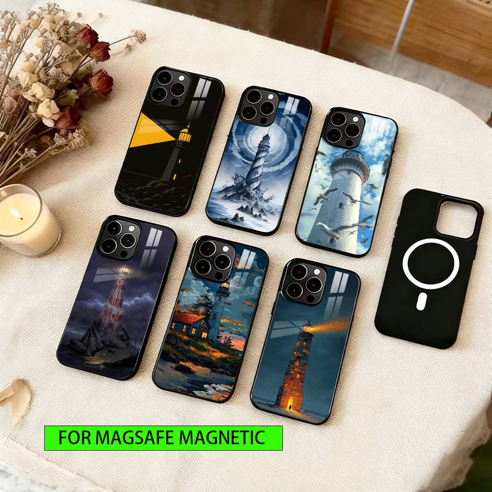 Абстрактный маяк Чехол для телефона Для iPhone 17, 16, 15, 14, 13, 12, 11 Plus, Pro Магнитный с Magsafe Беспроводная зарядка