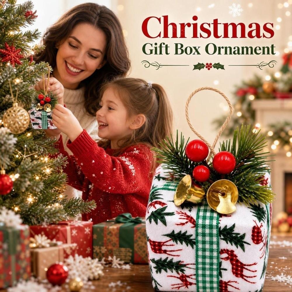 Plaid Xmas Tree Ornament Mini Hanging Gift Pendant Christmas Gift Box Ornament Holiday Festive