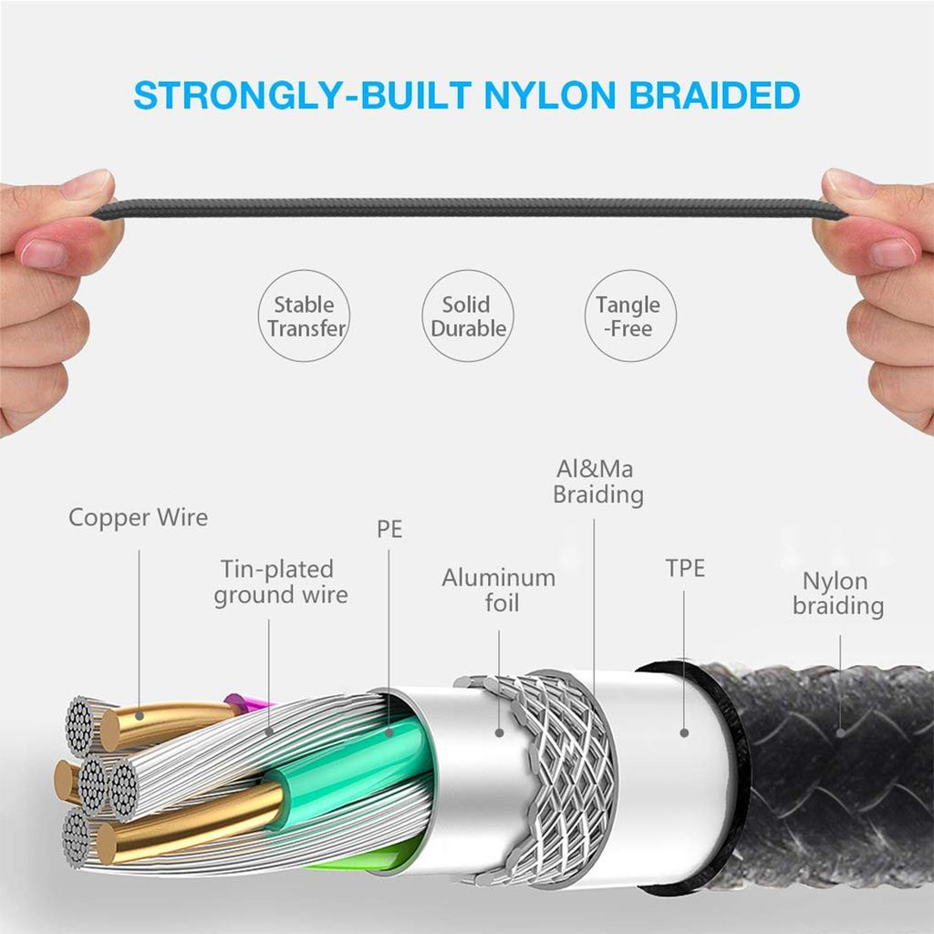 3 In 1 USB Type C Cable Phone Charge Cable Nylon Braided Universal Charging Cord For Iphone 16 15 14 13 12 Pro Max Xiaomi Huawei