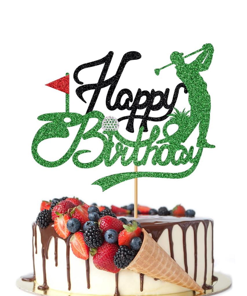 Golf Happy Birthday Cake Topper Golf Ball Player Cake Decorations Glitter Happy Birthday Cake Topper Sports Themed Party Decoration Supplies