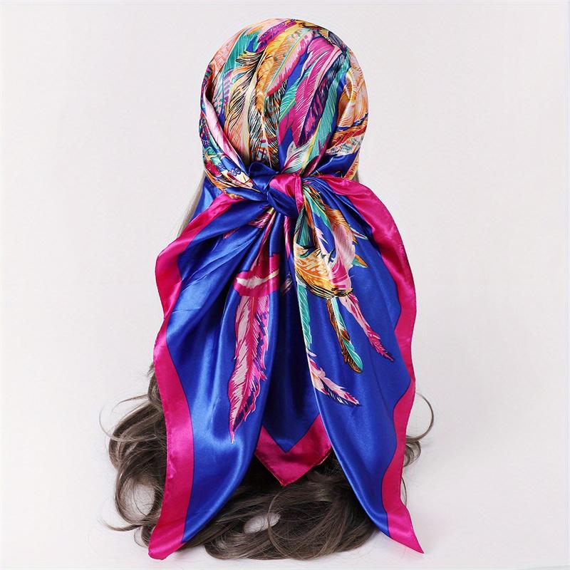 Satin Square Scarf Women Muslim Hijab Elegant Print Silk Neckerchief Shawl Wraps Headband Handle Hair Accessories Bandana