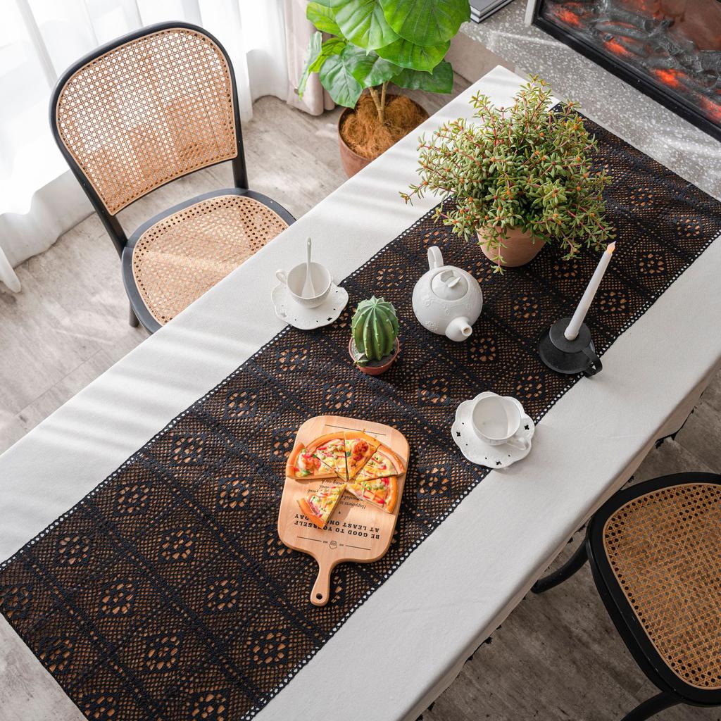 Tablecloth White Plain Color Contrast Hollow Splicing Table Cloth Restaurant Tablecloth