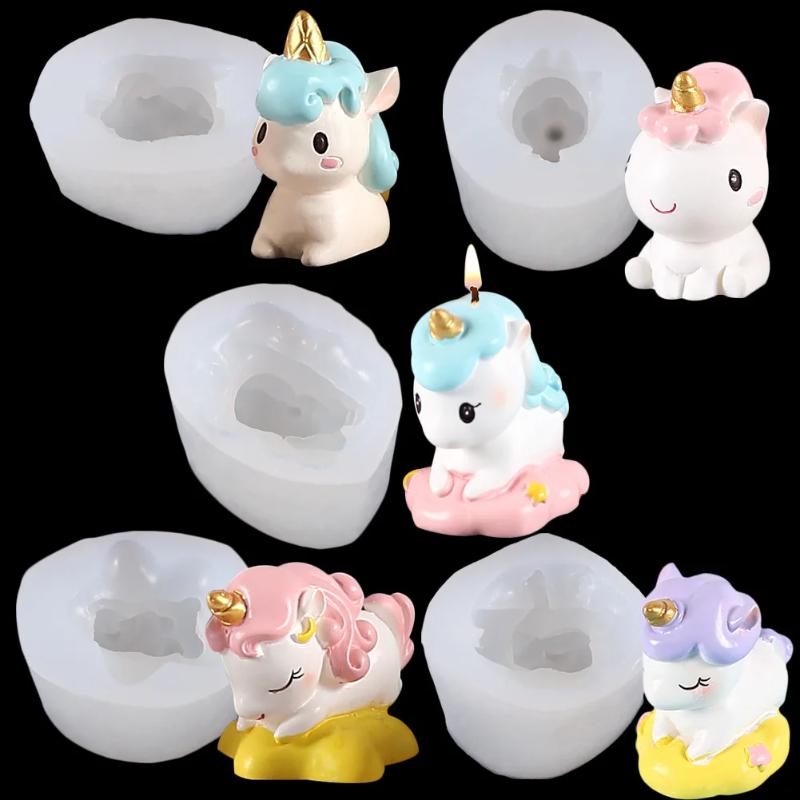 3D Cute Unicorn Candle Silicone Mould Animal Series Handmade Chocolate Cake Baking Pastry Tool for Home Crafts