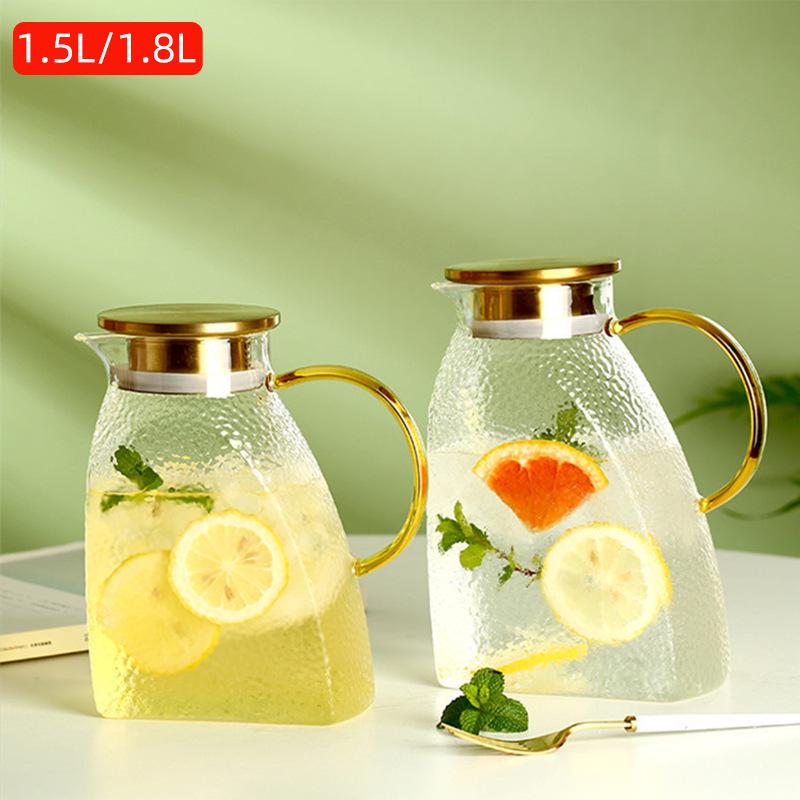 Hammered Textured Glass Pitcher: Large Capacity, Heat-Resistant, High Borosilicate for Cold Water & Juice