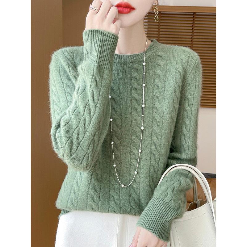 Женский свитер из 100% чистой шерсти, круглый вырез, утолщенный, мягкий пуловер - универсальная мода для осени и зимы