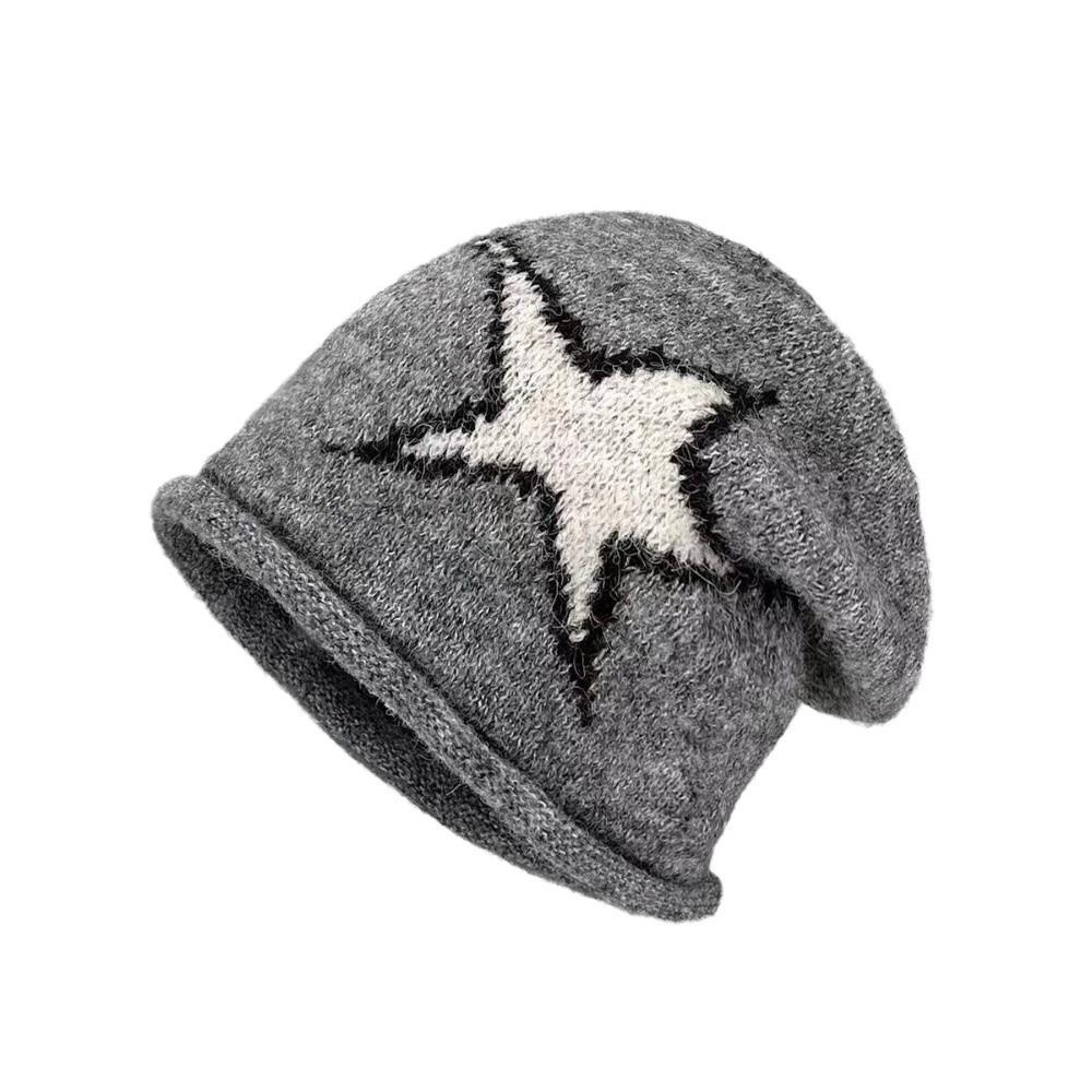 Jacquard Star Knitted Hat Warm Y2k Beanie Hat Retro Pullover Cap  Winter/Autumn