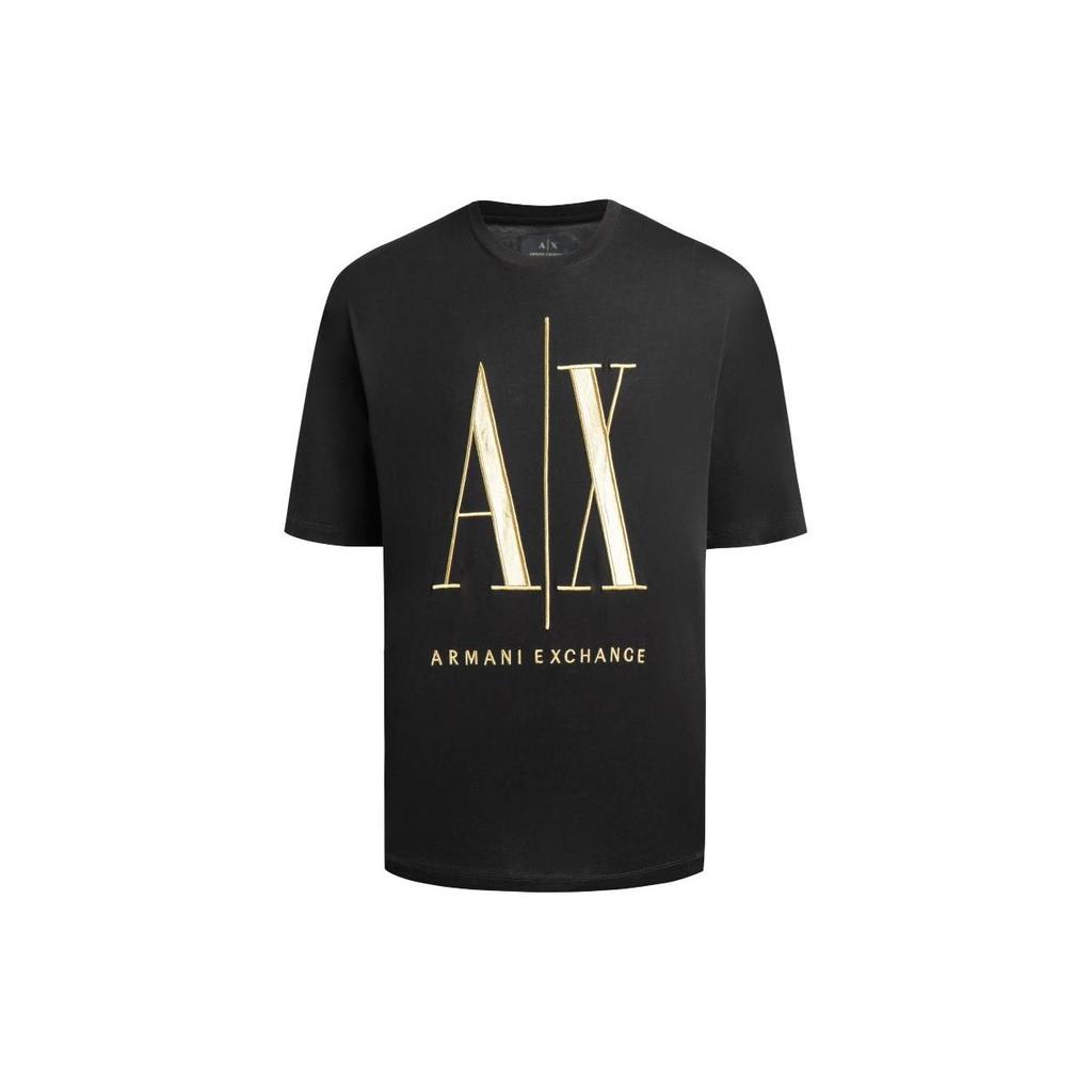 Armani Exchange Мужская футболка с коротким рукавом и круглым вырезом, с принтом логотипа-буквы, SS23, Топы, Черный Золотой 8NZTPQ-ZJH4Z-1200