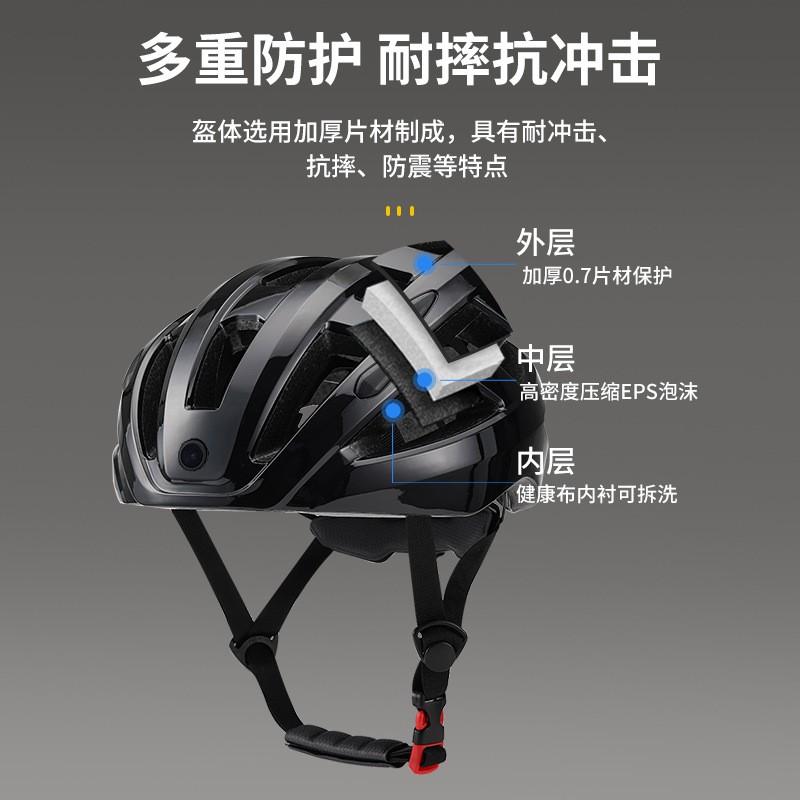 Smart Cycling Helmet With LED Warning Light Camera Mount Adult Road Bike Riders Safety Gear