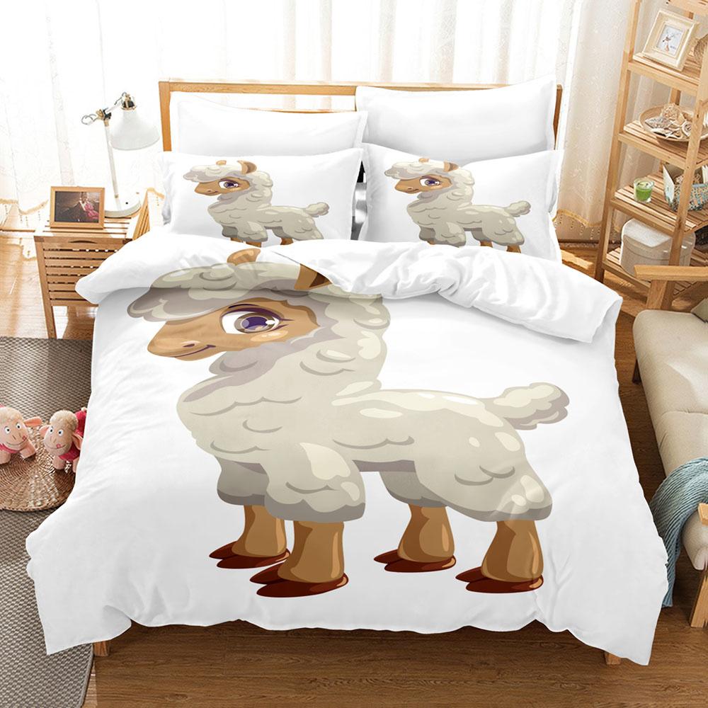 Мультяшный комплект пододеяльника с козой Милый Кавайный Белая коза Белый фон Размер Кинг Квин Для девочек мальчиков Подарок Полиэстеровый комплект постельного белья