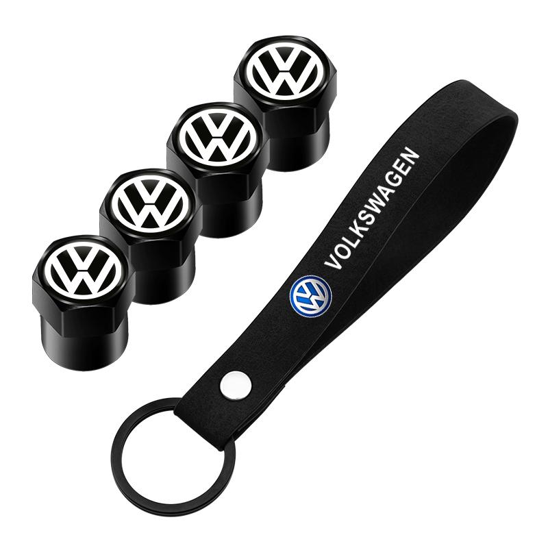 VW Hub Caps Tire Valve Stem Cap+Keychain Set Dustproof And Practical For Volkswagen GOLF Polo Tiguan VW GTI PASSAT