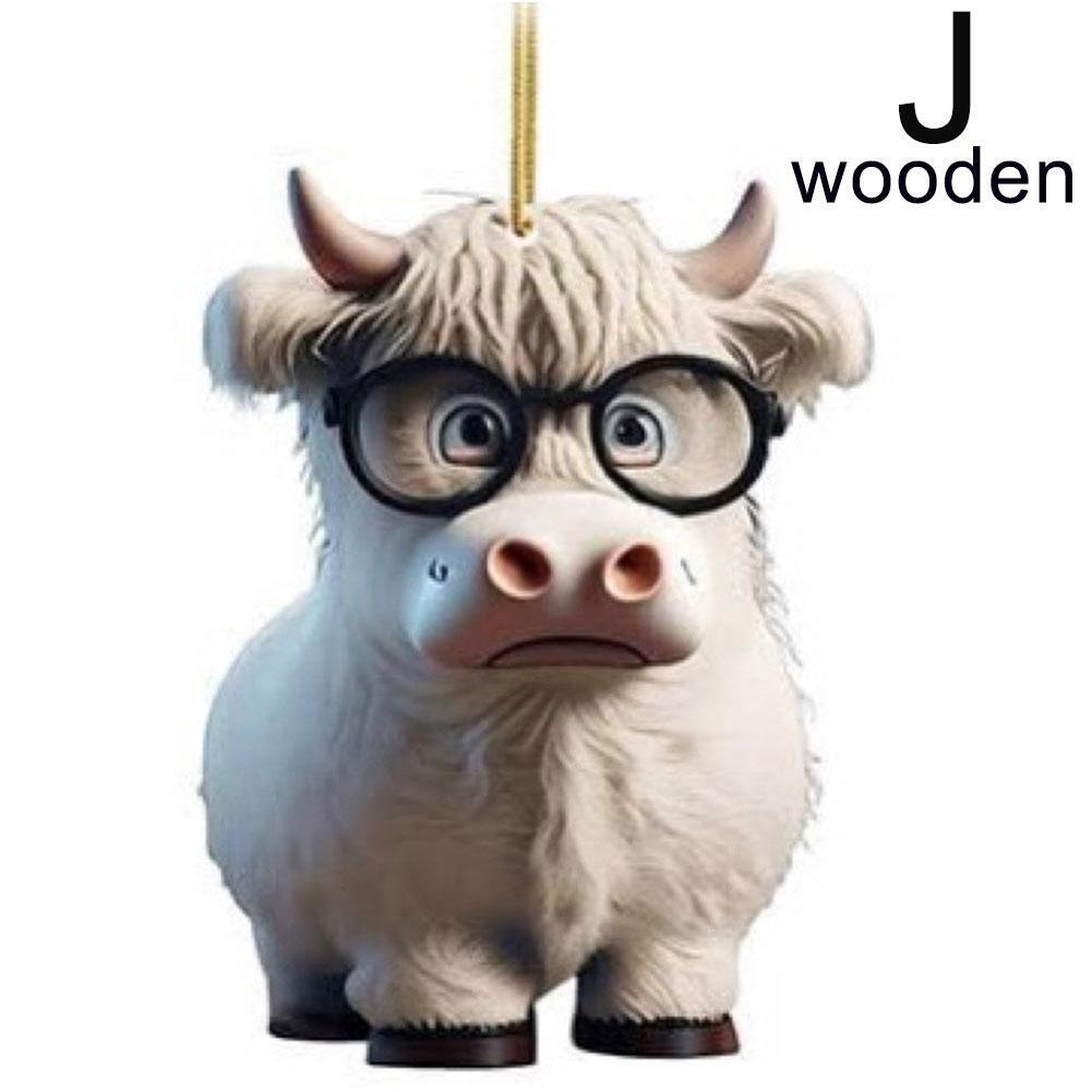 Cute Wooden Cartoon Cow Pendant Home Party Christmas Tree Ornament Toy CDN