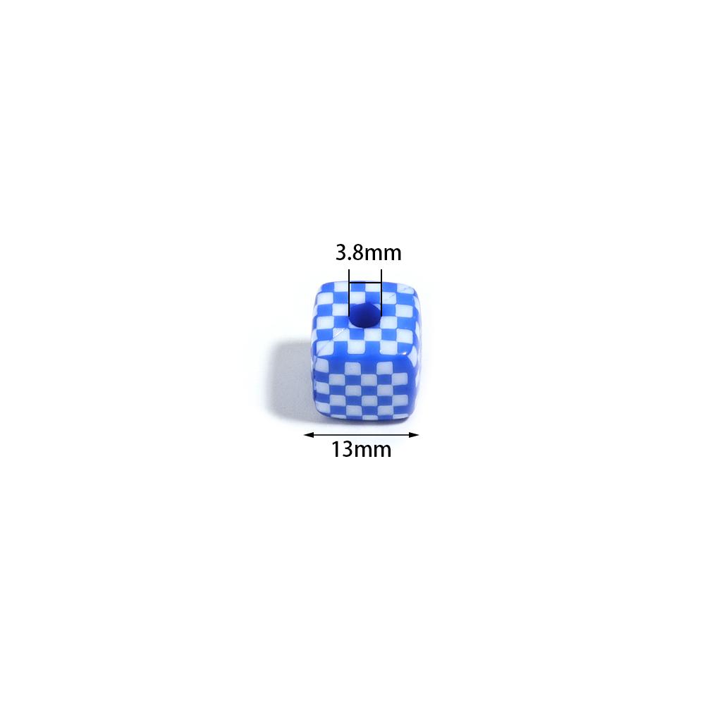 10Pcs 13mm Acrylic Beads Colorful Checkerboard Pattern Large Hole Square Beads For Craft Bracelet Making DIY Jewelry Accessories