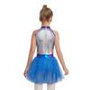 Girls Alien Costume Sequins Shiny Metallic Halter Sleeveless Built-In Crotch Press Buttons Briefs Mesh Tutu Dress