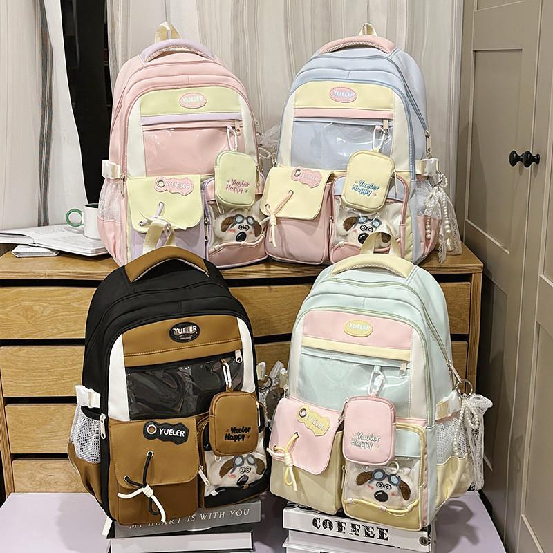 Sweet Blocked Color Letter Patter Student Backpack With Compartment Transparent
