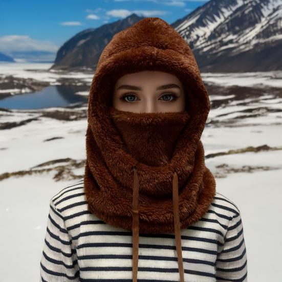 Женский головной убор для верховой езды, однотонный, регулируемый шнурком, защита лица, головной убор, осенне-зимняя утолщенная теплая плюшевая шапка