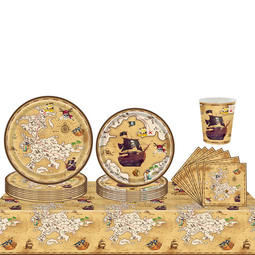 51pcs Pirate Tableware Set Include Paper Plates Cups Napkins Tablecover 10 Guest