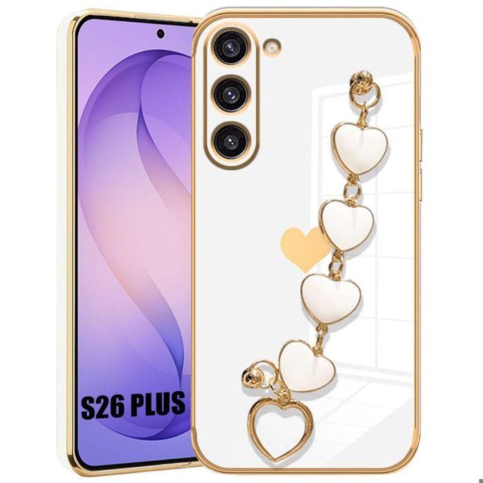 Coque Bracelet - BOOLING - pour Samsung Galaxy S26 Plus - Silicone Anti-Rayures Motif Cœur - Blanc