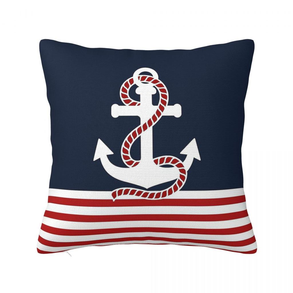 Nautical Red Navy Anchor Square Pillow Cases Cushion Covers Awesome Zippered Decorative Pillowcase for Sofa 45*45cm